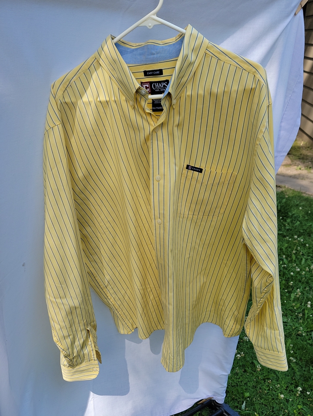 Chaps Men’s Yellow Button-Down Shirt with Navy Pinstripes XXL